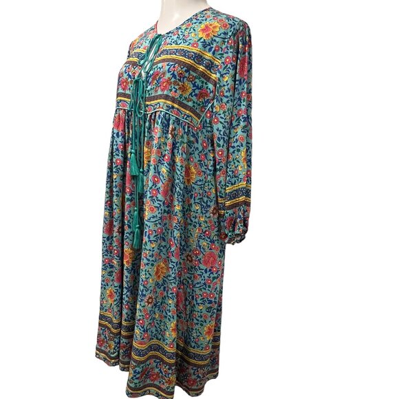 R. Vivimos Long Sleeve Floral Print Boho Midi Dress, NWT, Blue Green, L 12/14 - Picture 8 of 9